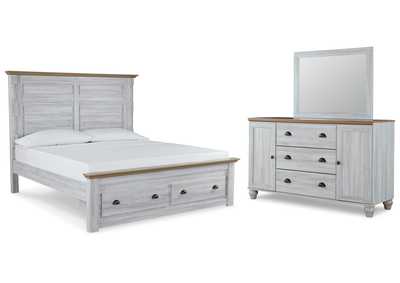 Haven Bay King Panel Storage Bed, Dresser and Mirror