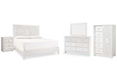 Image for Paxberry King Panel Bed with Mirrored Dresser, Chest and Nightstand