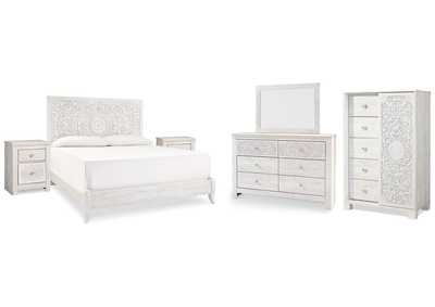 Image for Paxberry King Panel Bed with Mirrored Dresser, Chest and 2 Nightstands