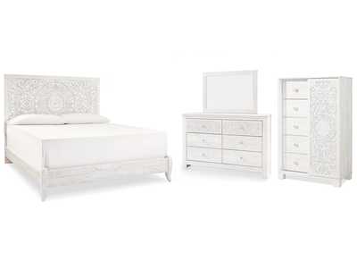 Image for Paxberry King Panel Bed with Mirrored Dresser and Chest