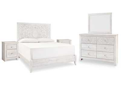 Image for Paxberry King Panel Bed with Mirrored Dresser and 2 Nightstands