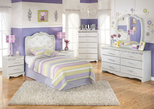 Image for Zarollina Twin Upholstered Headboard, Dresser & Mirror