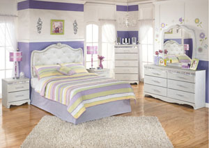 Image for Zarollina Full Upholstered Headboard, Dresser & Mirror