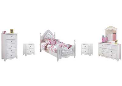 Image for Exquisite Twin Poster Bed with Mirrored Dresser, Chest and 2 Nightstands