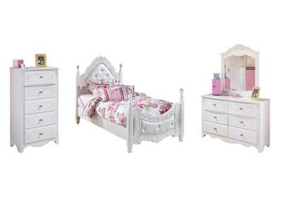 Image for Exquisite Twin Poster Bed with Mirrored Dresser and Chest