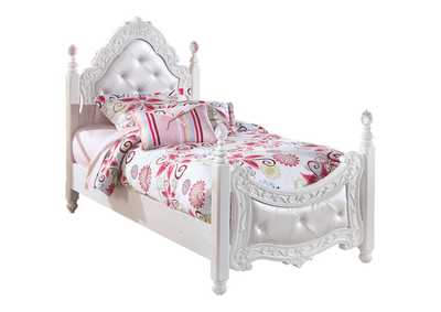 Exquisite Twin Poster Bed with Mirrored Dresser and 2 Nightstands,Signature Design By Ashley