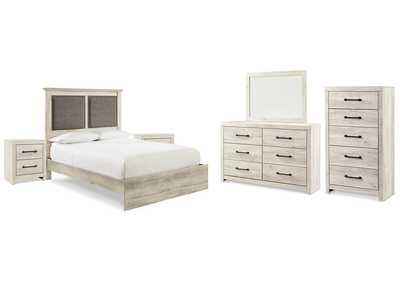 Image for Cambeck Queen Upholstered Panel Bed with Mirrored Dresser, Chest and 2 Nightstands