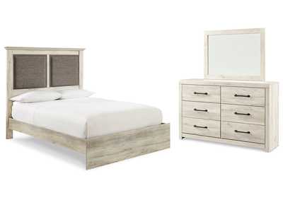 Image for Cambeck King Upholstered Panel Bed with Mirrored Dresser