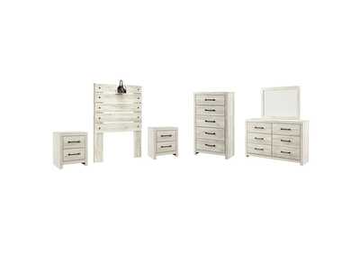 Image for Cambeck Twin Panel Headboard Bed with Mirrored Dresser, Chest and 2 Nightstands
