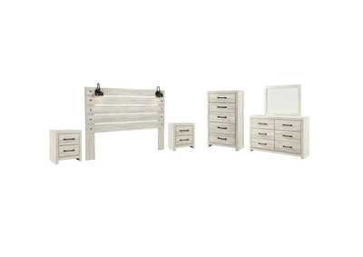 Image for Cambeck King Panel Headboard Bed with Mirrored Dresser, Chest and 2 Nightstands