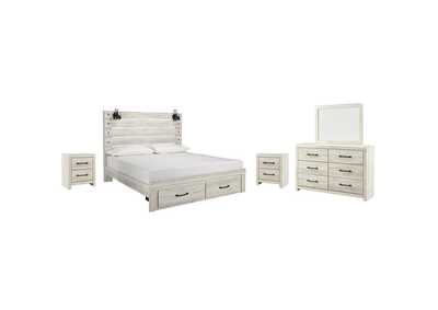 Image for Cambeck King Panel Bed with 2 Storage Drawers with Mirrored Dresser and 2 Nightstands