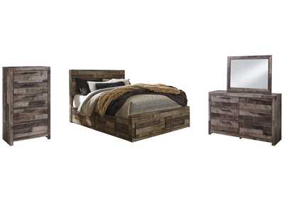 Derekson Queen Panel Bed with 4 Storage Drawers with Mirrored Dresser and Chest,Benchcraft