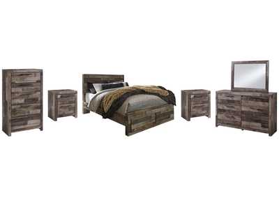 Image for Derekson Queen Panel Bed with 2 Storage Drawers with Mirrored Dresser, Chest and 2 Nightstands
