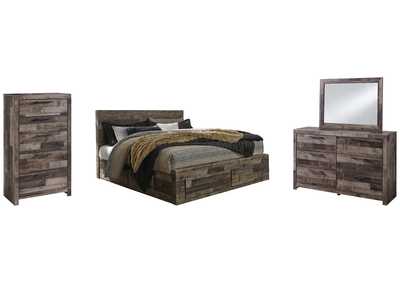 Derekson King Panel Bed with 6 Storage Drawers with Mirrored Dresser and Chest,Benchcraft
