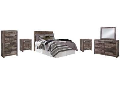 Derekson Full Panel Headboard Bed with Mirrored Dresser, Chest and 2 Nightstands