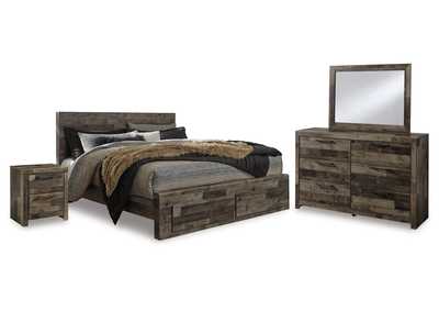 Derekson King Panel Storage Bed, Dresser, Mirror and Nightstand