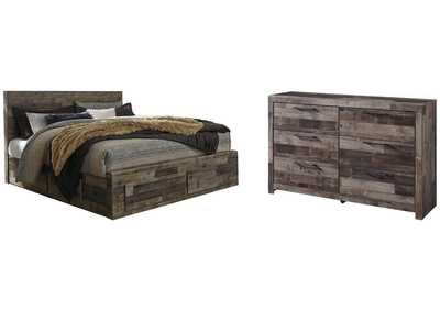 Derekson King Panel Bed with 2 Storage Drawers with Dresser,Benchcraft
