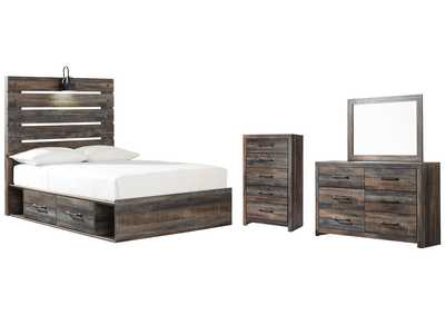 Image for Drystan Full Panel Bed with 2 Storage Drawers with Mirrored Dresser and Chest