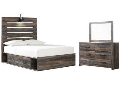 Image for Drystan Full Panel Bed with 2 Storage Drawers with Mirrored Dresser