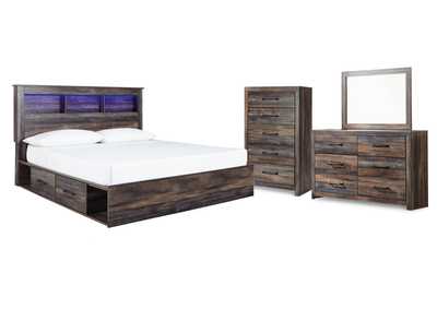 Drystan King Bookcase Bed with 4 Storage Drawers with Mirrored Dresser and Chest,Signature Design By Ashley