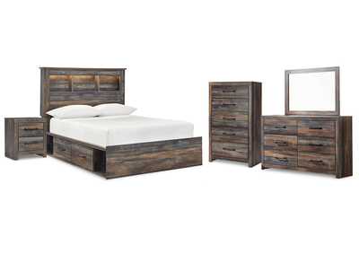 Image for Drystan Full Bookcase Bed with 4 Storage Drawers with Mirrored Dresser, Chest and Nightstand