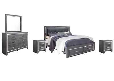 Image for Lodanna King Panel Bed with 2 Storage Drawers with Mirrored Dresser and 2 Nightstands