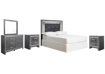 Image for Lodanna Full Upholstered Panel Headboard Bed with Mirrored Dresser and 2 Nightstands