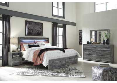 Baystorm King Panel Storage Bed with Mirrored Dresser and Nightstand