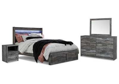 Baystorm Queen Panel Storage Bed with Mirrored Dresser and Nightstand