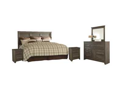 Image for Juararo King/California King Panel Headboard Bed with Mirrored Dresser and 2 Nightstands