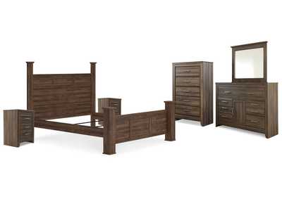 Image for Juararo California King Poster Bed, Dresser, Mirror, Chest and 2 Nightstands