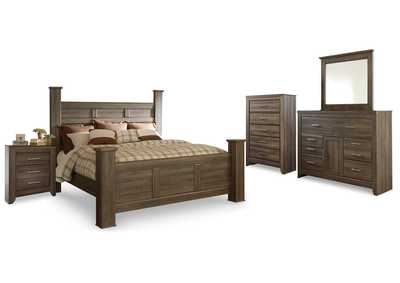 Juararo King Poster Bed, Dresser, Mirror, Chest and Nightstand