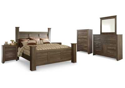Juararo King Poster Bed, Dresser, Mirror, Chest and 2 Nightstands