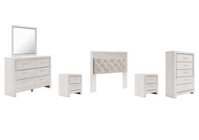 Image for Altyra Queen Panel Headboard Bed with Mirrored Dresser, Chest and 2 Nightstands