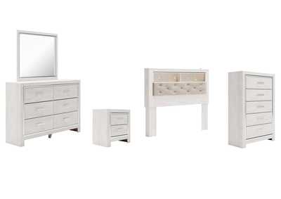 Image for Altyra Queen Bookcase Headboard Bed with Mirrored Dresser, Chest and Nightstand