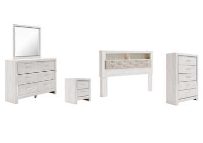 Image for Altyra King Bookcase Headboard Bed with Mirrored Dresser, Chest and Nightstand