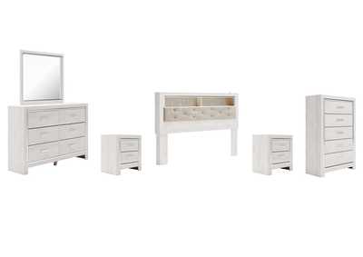 Image for Altyra King Bookcase Headboard Bed with Mirrored Dresser, Chest and 2 Nightstands
