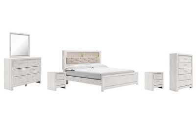 Image for Altyra King Panel Bookcase Bed with Mirrored Dresser, Chest and 2 Nightstands