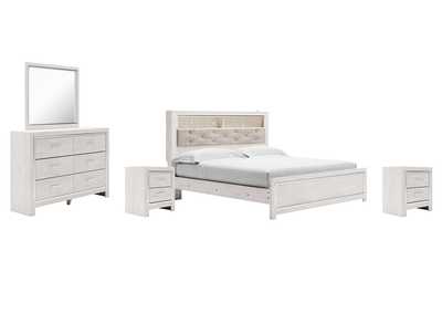Image for Altyra King Panel Bookcase Bed with Mirrored Dresser and 2 Nightstands