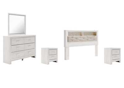 Image for Altyra King Bookcase Headboard Bed with Mirrored Dresser and 2 Nightstands