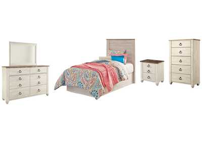 Image for Willowton Twin Panel Headboard Bed with Mirrored Dresser, Chest and Nightstand