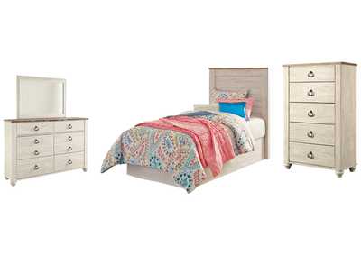 Image for Willowton Twin Panel Headboard Bed with Mirrored Dresser and Chest