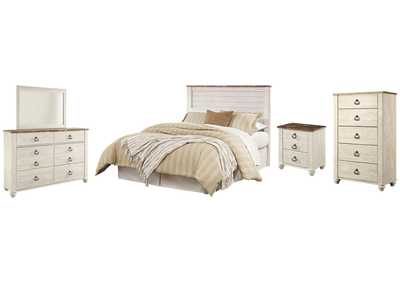 Image for Willowton Queen/Full Panel Headboard Bed with Mirrored Dresser, Chest and Nightstand