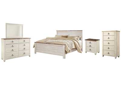 Willowton California King Panel Bed with Mirrored Dresser, Chest and Nightstand,Signature Design By Ashley