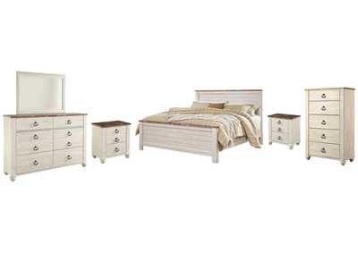 Image for Willowton California King Panel Bed with Mirrored Dresser, Chest and 2 Nightstands