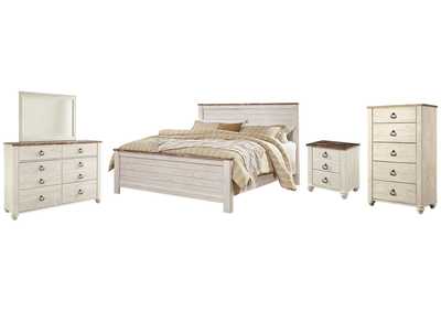 Image for Willowton King Panel Bed with Mirrored Dresser, Chest and Nightstand