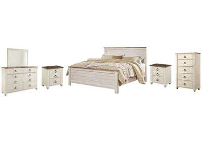 Image for Willowton King Panel Bed with Mirrored Dresser, Chest and 2 Nightstands