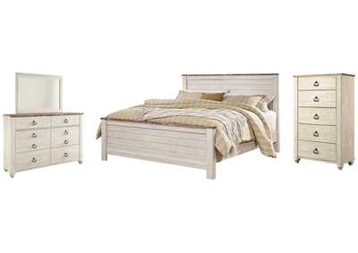 Willowton King Panel Bed with Mirrored Dresser and Chest,Signature Design By Ashley