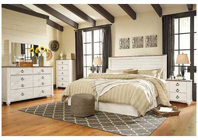 Willowton King/California King Panel Headboard Bed with Mirrored Dresser, Chest and Nightstand,Signature Design By Ashley