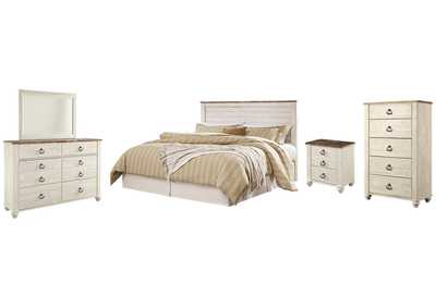 Image for Willowton King/California King Panel Headboard Bed with Mirrored Dresser, Chest and Nightstand